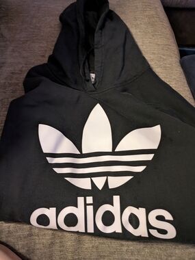 adidas Black Hoodie with White Trefoil Tag